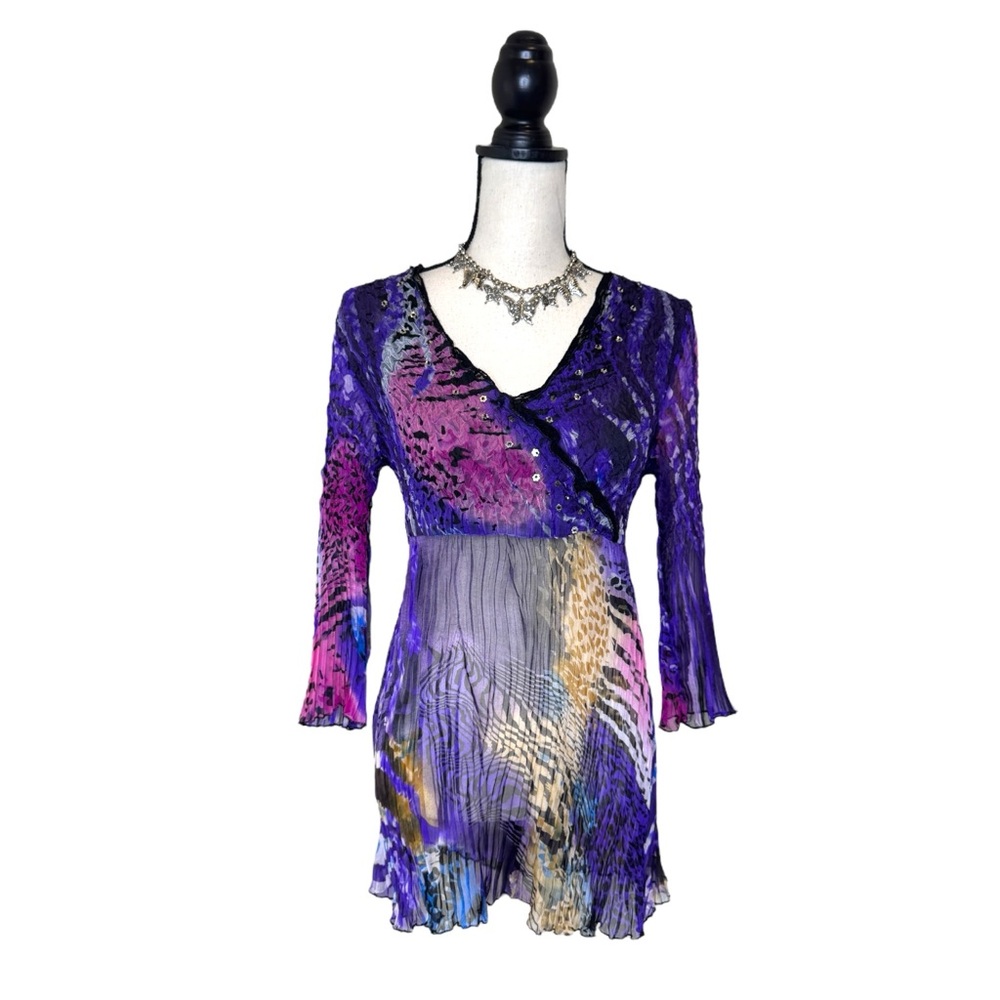 Y2K Passion Concept Purple Maximalist Abstract Animal Print Top Size Medium